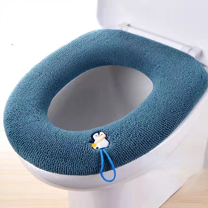 Winter Warm Toilet Seat Cover Mat Bathroom Toilet Pad Cushion with Handle Thicker Soft Washable Closestool Warmer Accessories