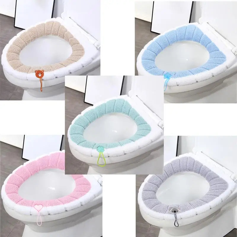 Bathroom Toilet Seat with Handle Closestool Washable Winter Warmer Mat Pad Cushion O-shape Toilet Seat Bidet Cover Batnroom Tool