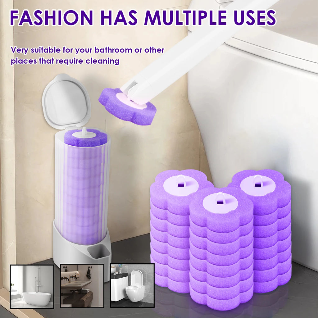 Toilet Wand Kit Wall Mounted Toilet Brush Set with 24 Replacement Brush Heads 360° Bathroom Effective Cleaning Tool for Home