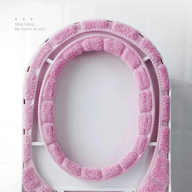 Bathroom Toilet Seat with Handle Closestool Washable Winter Warmer Mat Pad Cushion O-shape Toilet Seat Bidet Cover Batnroom Tool