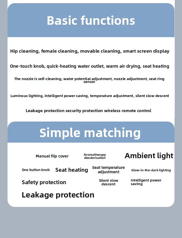 Auto Flip Smart Toilet Seat Cover with Constant Temperature Heating Multi Function Universal Bidet