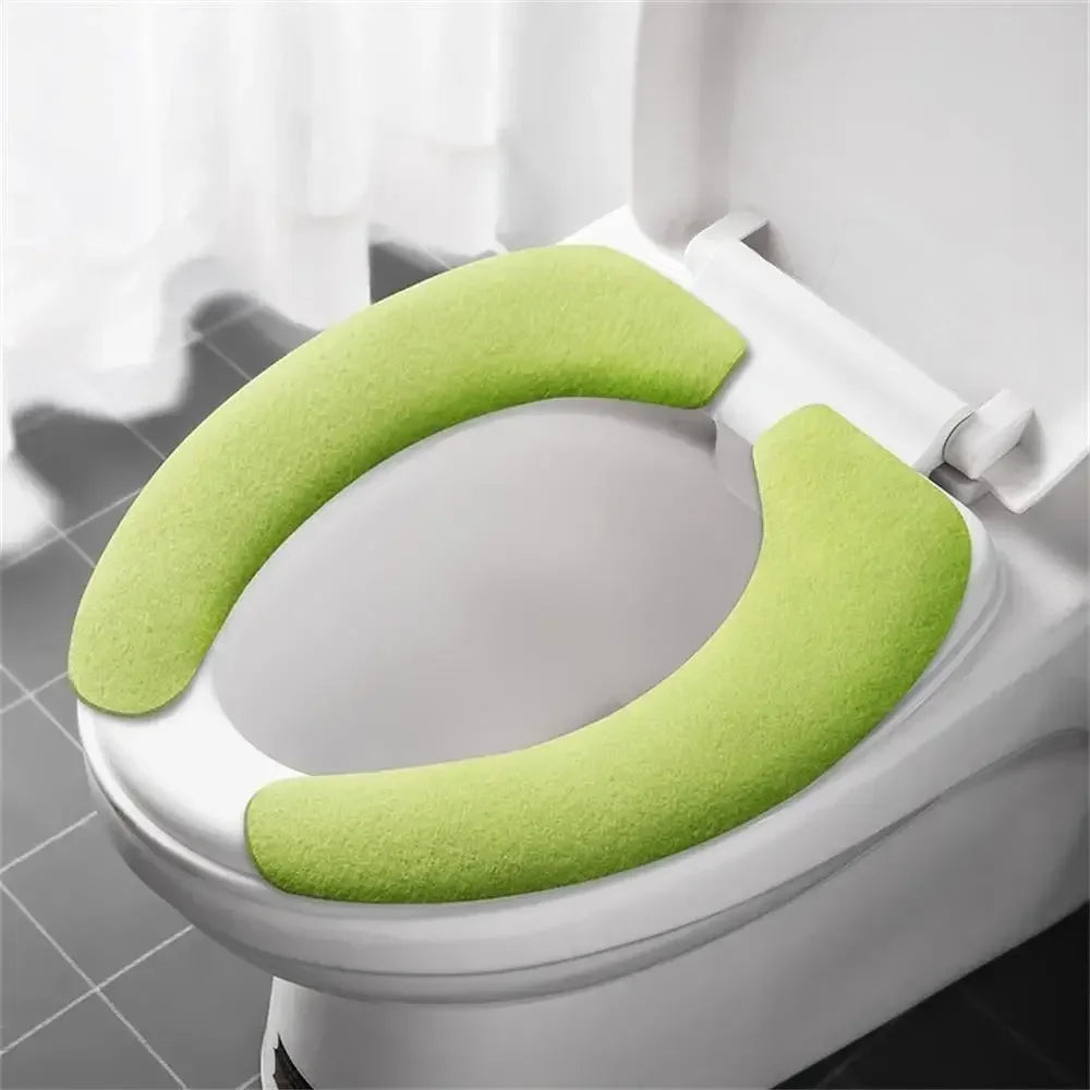 Toilet Seat Cover Soft Closestool Paste Solid Color Toilet Sticky Seat Pad Washable Bathroom Warmer Seat Lid Cover Pad Universal
