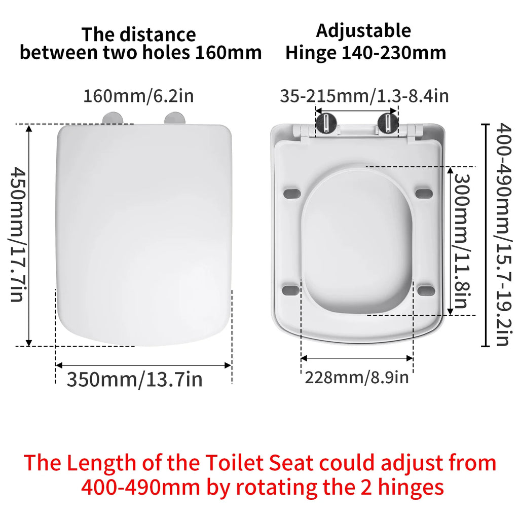 Square Slow-Close Toilet Seat Lid Cover Set Quick Release Thicken Replacement Universal Easy Installation For Home