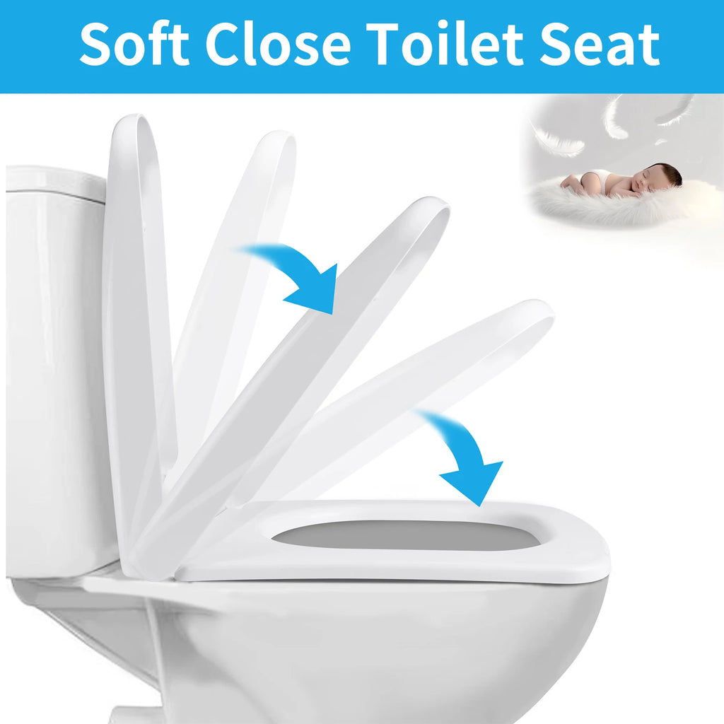 White Toilet Seat Soft Close Soft Close PP Toilet Seat Bottom and Top Fixing Quick Release for Easy Clean Sturdy Anti-Bacterial