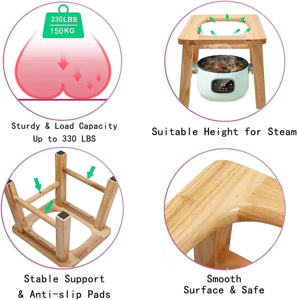 Wooden Steam Seat with Four Legs,Three-Dimensional Toilet,Yoni Steamer Chair,Bedside Commode Seat,Bathroom Anti-Skid Shower Sto