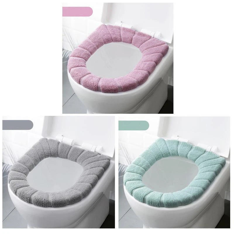 Bathroom Toilet Seat with Handle Closestool Washable Winter Warmer Mat Pad Cushion O-shape Toilet Seat Bidet Cover Batnroom Tool