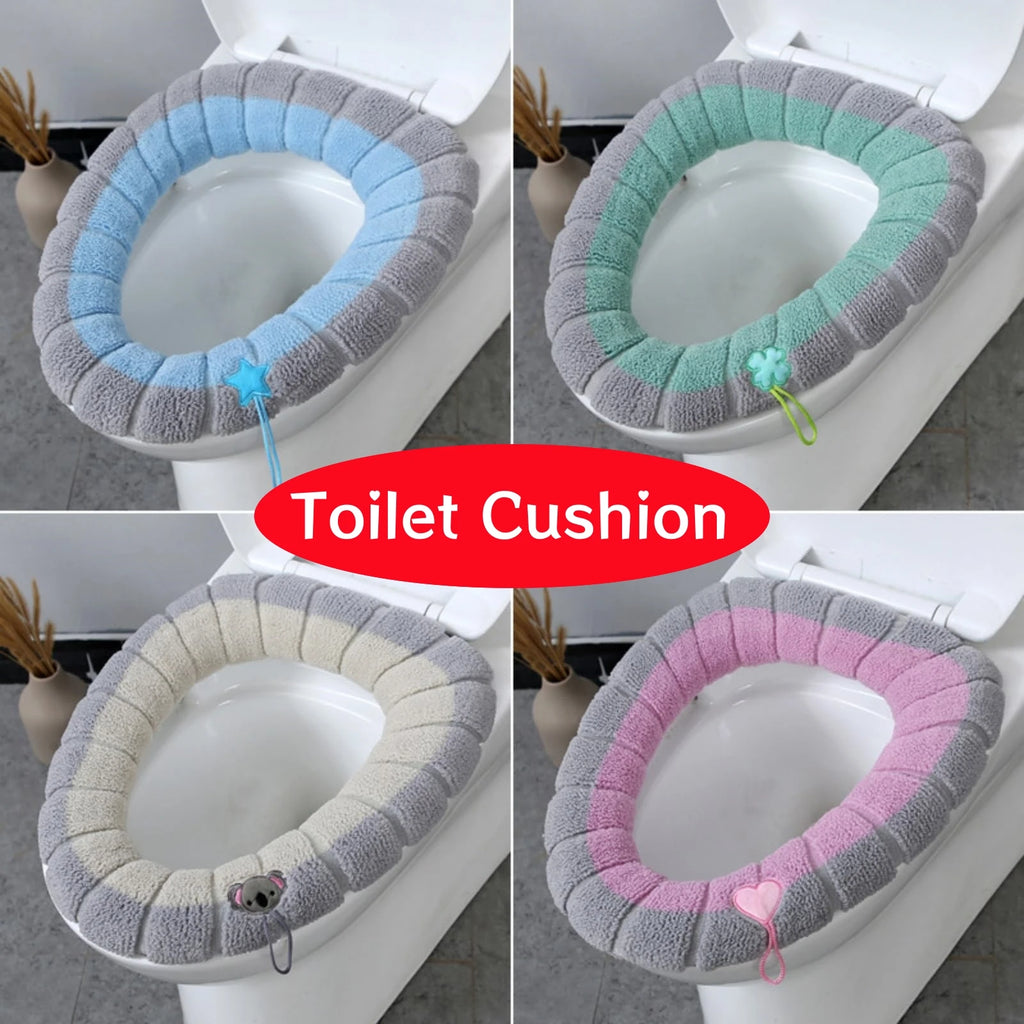 4/1 Pieces Toilet Seat Pad Toilet Seat Covers with Handle Soft Bathroom Toilet Lid Cover Cushion Thicker Stretchable Washable