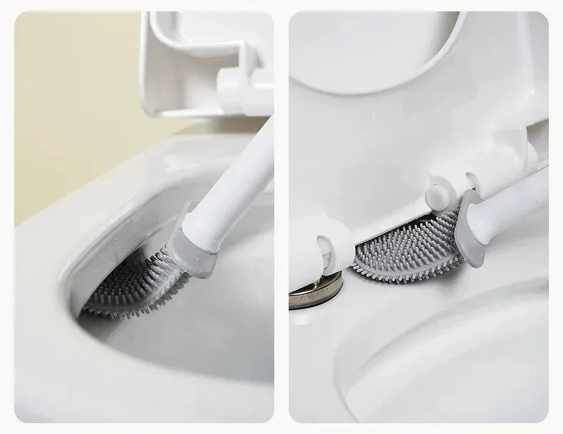 1Pcs Wall-mounted Soft Silicone Drain Toilet Brush With No Dead Ends Removable Handle To Save Space Toilet Cleaning Brush