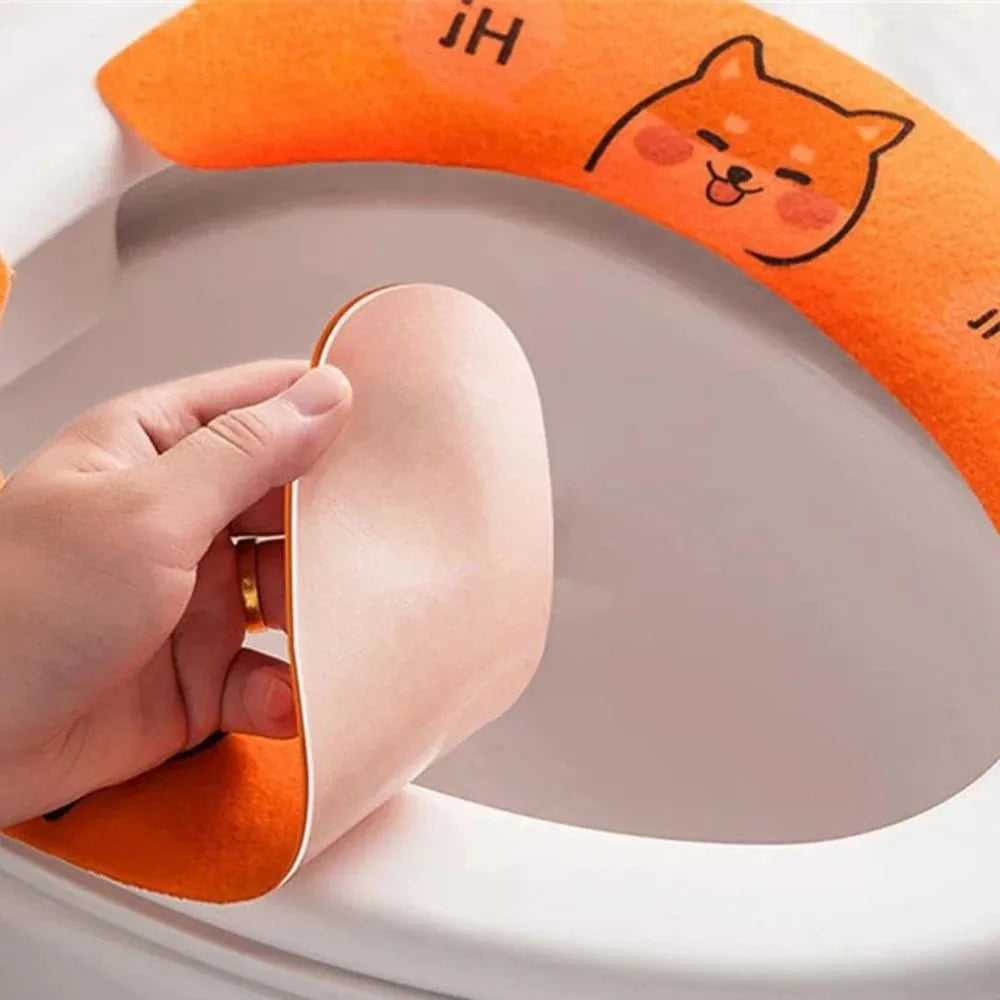 1 Pair Paste Toilet Seat Cover Cartoon Waterproof Bathroom Toilet Seat Pad Cute Reusable Soft Thick Sticky Closes Tool Seat Mat