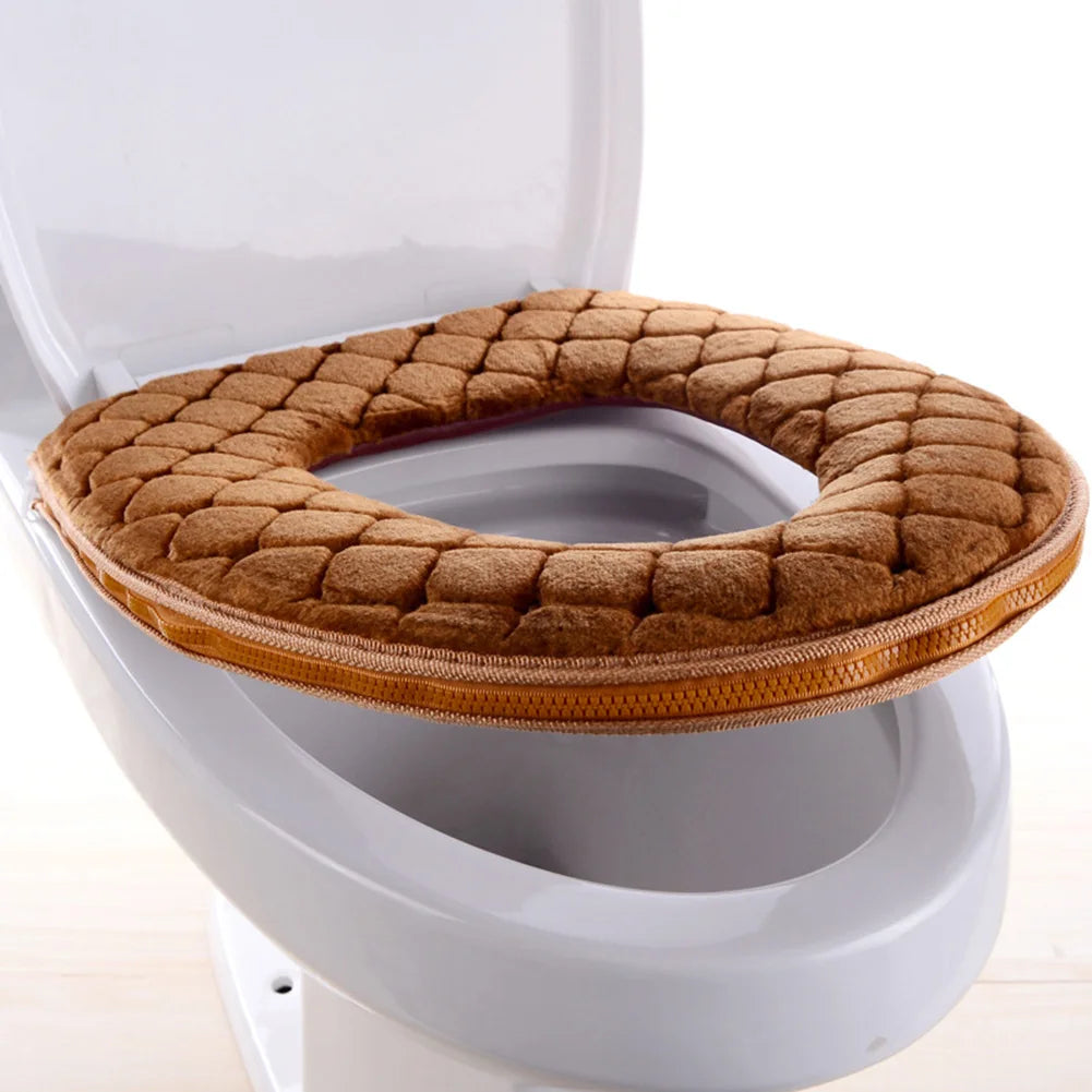 Bathroom Toilet Seat Cover Soft Winter Warm Plush Cushion O-shaped Washable Toilet Lid Cushion Household Supplies 37cm×44cm