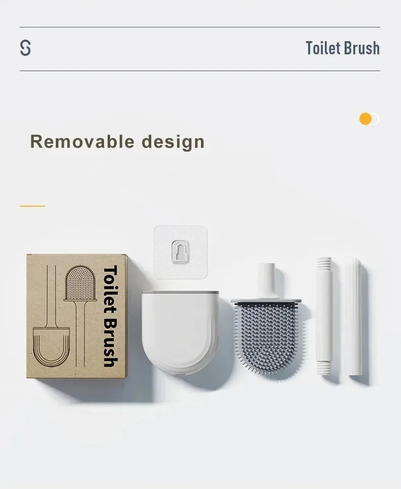 1Pcs Wall-mounted Soft Silicone Drain Toilet Brush With No Dead Ends Removable Handle To Save Space Toilet Cleaning Brush