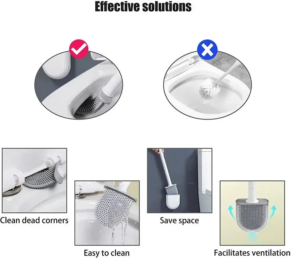 Wall Mounted Toilet Brush Replacement Long Handled Silicone Toilet Brushes Quick Drying Soft Bristles Toilet Bidet Bathroom Set