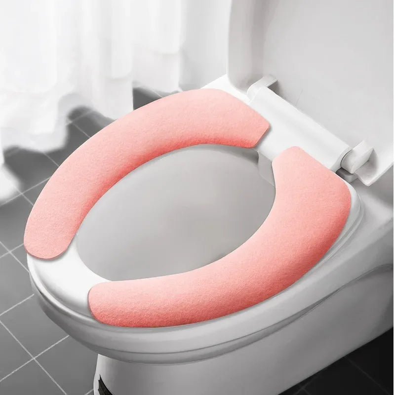 Toilet Seat Cover Soft Closestool Paste Solid Color Toilet Sticky Seat Pad Washable Bathroom Warmer Seat Lid Cover Pad Universal