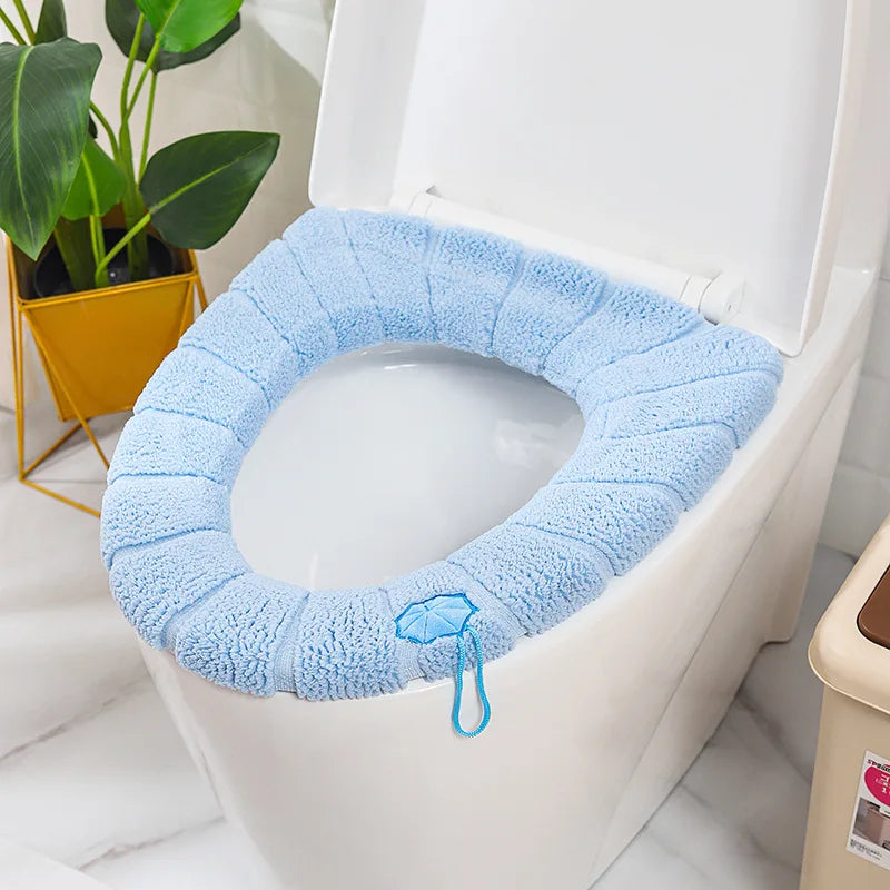 Winter Warm Toilet Seat Cover Mat Bathroom Toilet Pad Cushion with Handle Thicker Soft Washable Closestool Warmer Accessories