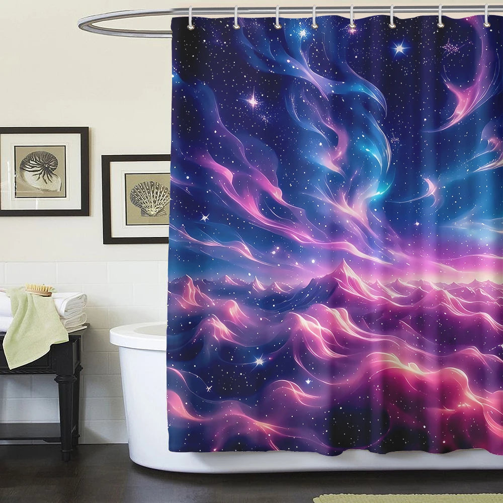 1/4 Piece Colorful Milky Way Starry Sky Shower Curtain Bathroom Set Anti Slip Floor Mat U-shaped Floor Mat with Hook Toilet Seat