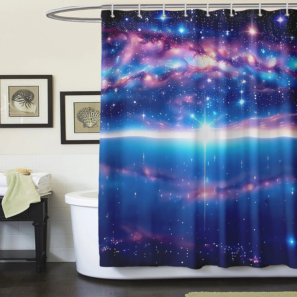 1/4 Piece Colorful Milky Way Starry Sky Shower Curtain Bathroom Set Anti Slip Floor Mat U-shaped Floor Mat with Hook Toilet Seat