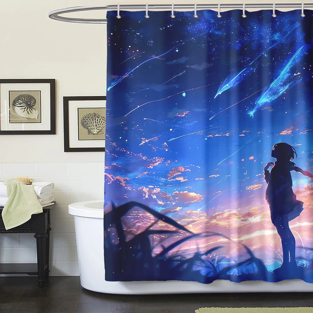 1/4 Piece Colorful Milky Way Starry Sky Shower Curtain Bathroom Set Anti Slip Floor Mat U-shaped Floor Mat with Hook Toilet Seat