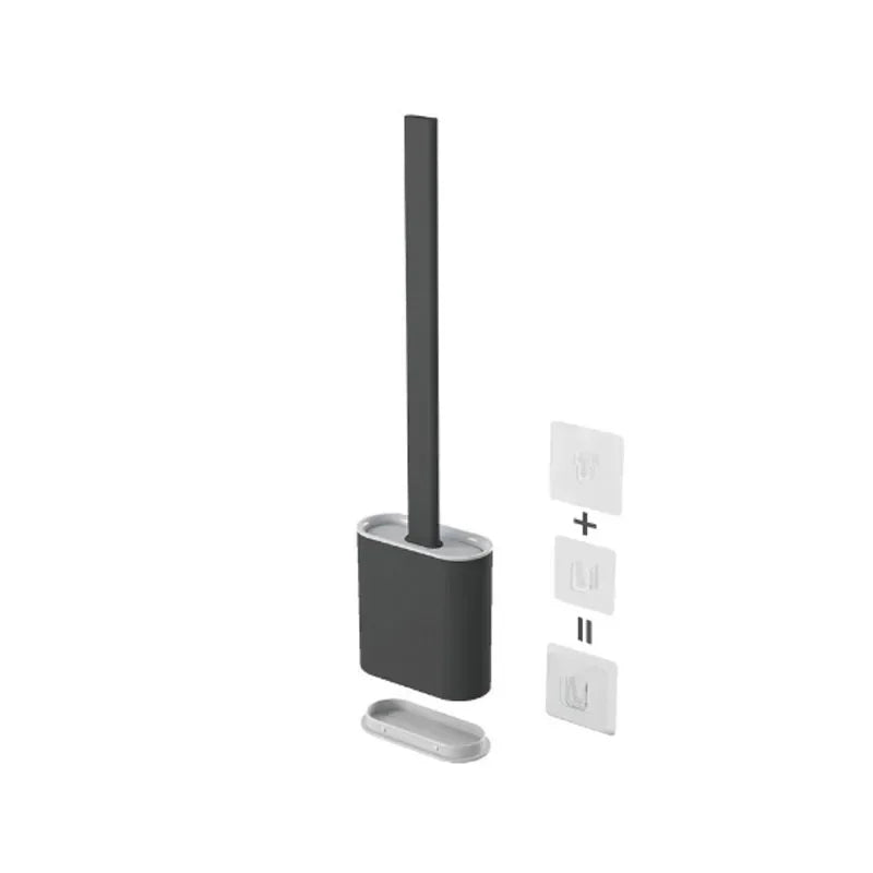 Toilet Brush Water Leak Proof With base Silicone Wc Flat Head Flexible Soft Bristles Brush with Quick Drying Holder Set