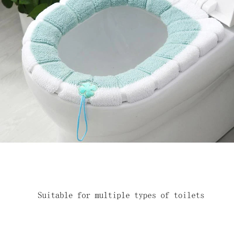Bathroom Toilet Seat with Handle Closestool Washable Winter Warmer Mat Pad Cushion O-shape Toilet Seat Bidet Cover Batnroom Tool