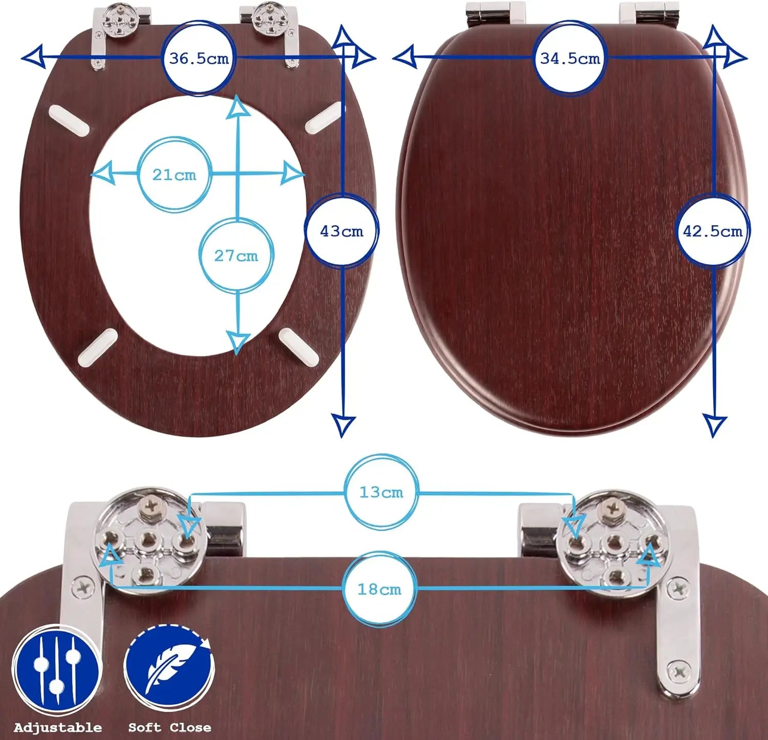 Housewares Soft Close Toilet Seats - White - Pack of 2 - Oval-Shaped Wooden Toilet Seat Antibacterial Loo Lid with Universal Chr