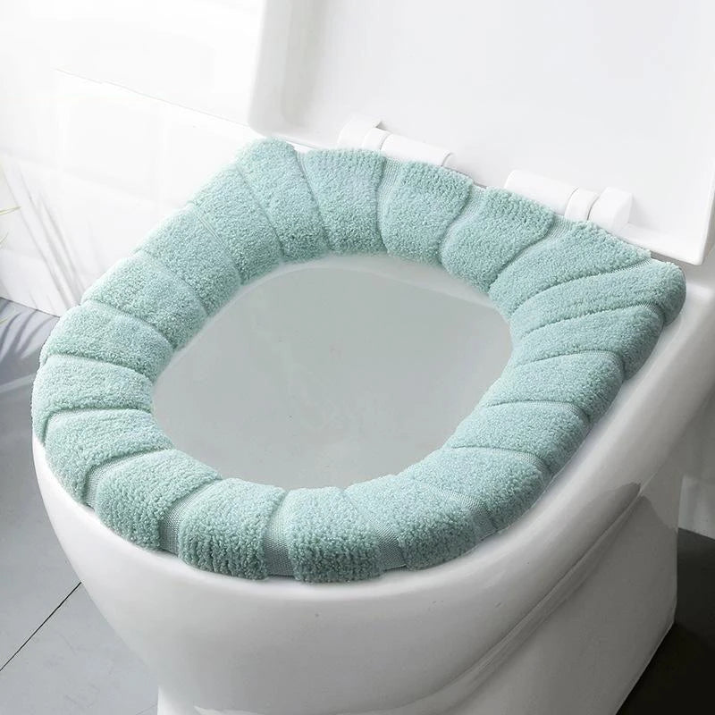 Bathroom Toilet Seat with Handle Closestool Washable Winter Warmer Mat Pad Cushion O-shape Toilet Seat Bidet Cover Batnroom Tool