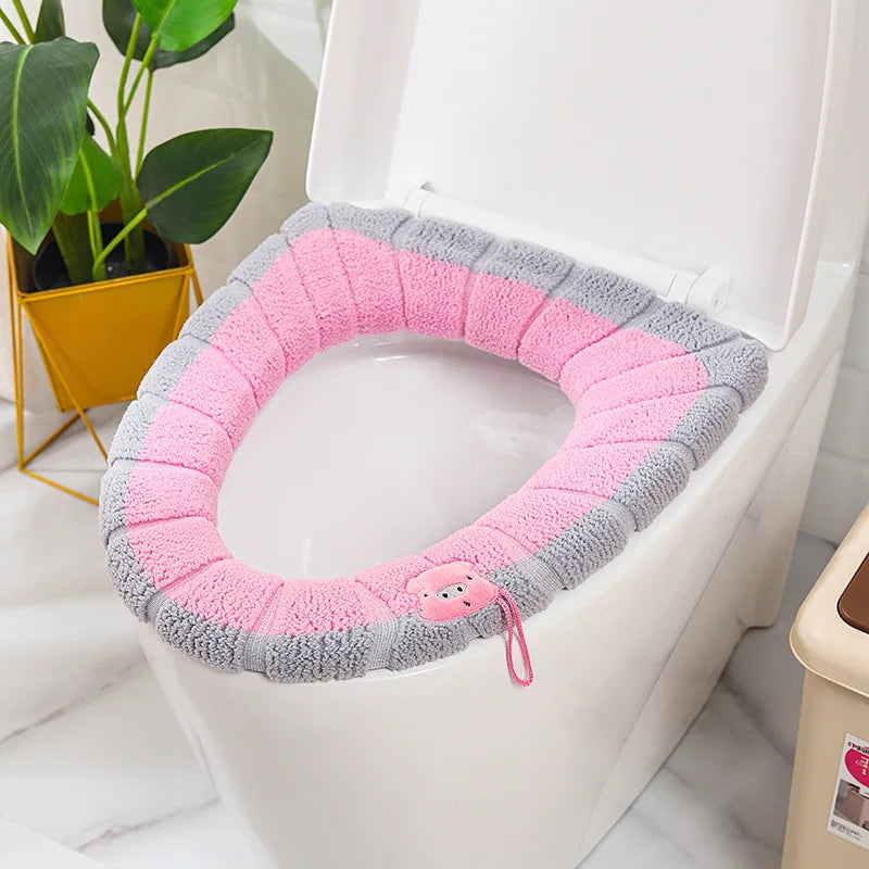 Winter Warm Toilet Seat Cover Mat Bathroom Toilet Pad Cushion with Handle Thicker Soft Washable Closestool Warmer Accessories