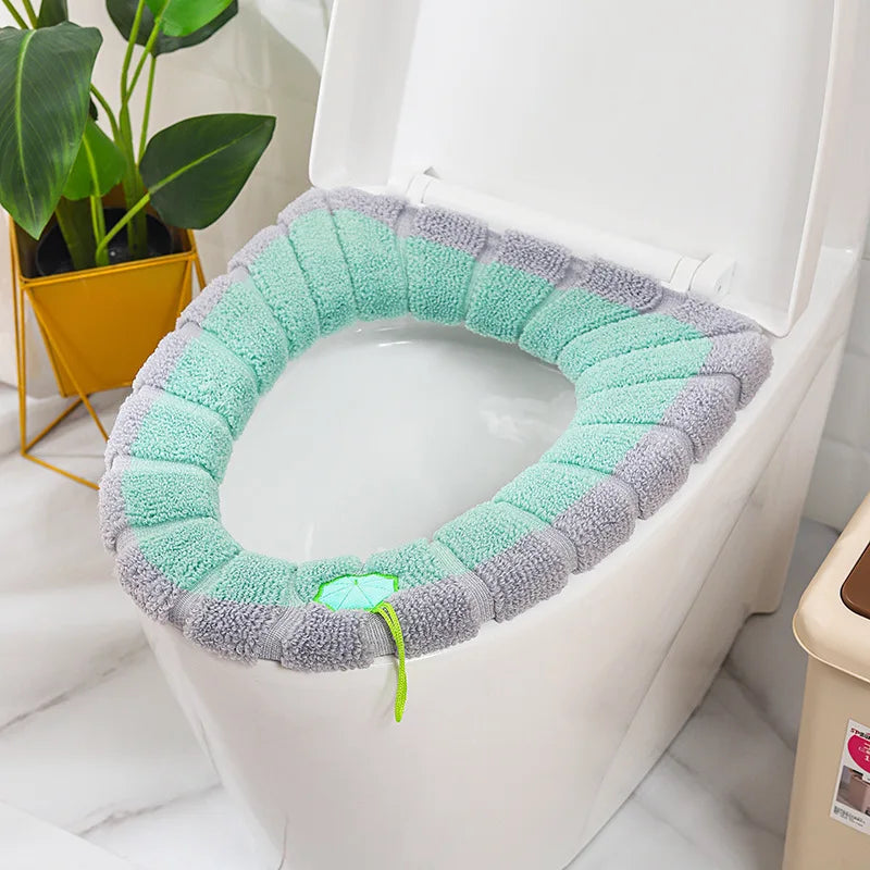 Winter Warm Toilet Seat Cover Mat Bathroom Toilet Pad Cushion with Handle Thicker Soft Washable Closestool Warmer Accessories