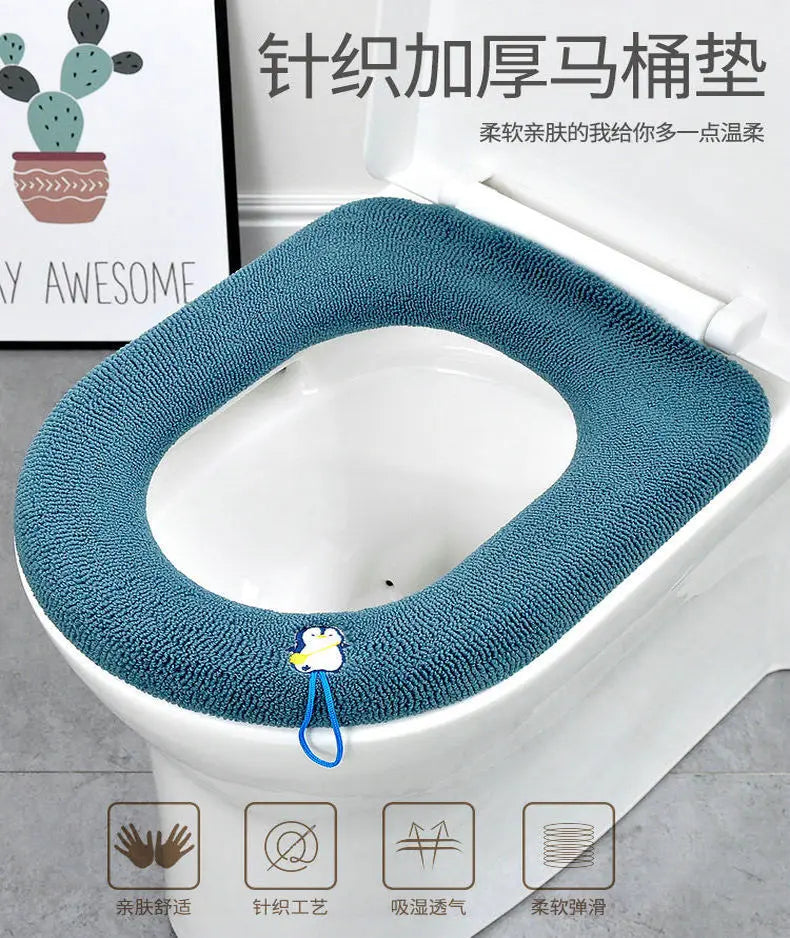 Winter Warm Toilet Seat Cover Mat Bathroom Toilet Pad Cushion with Handle Thicker Soft Washable Closestool Warmer Accessories
