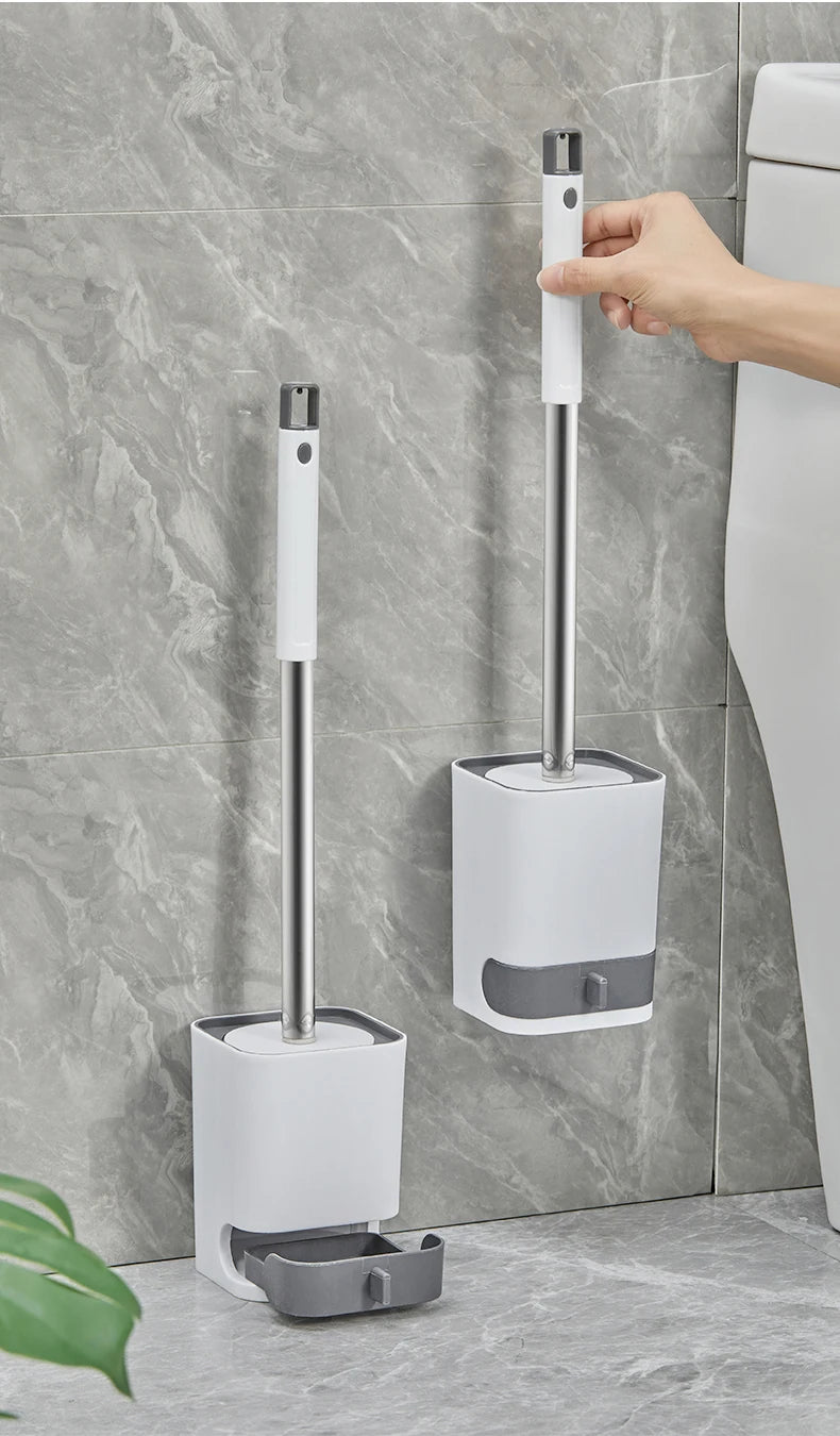 WORTHBUY Long Handle Plastic Toilet Brush With Drain Base Punch-Free Wall Mounted WC Toilet Cleaning Brush Bathroom Accessories