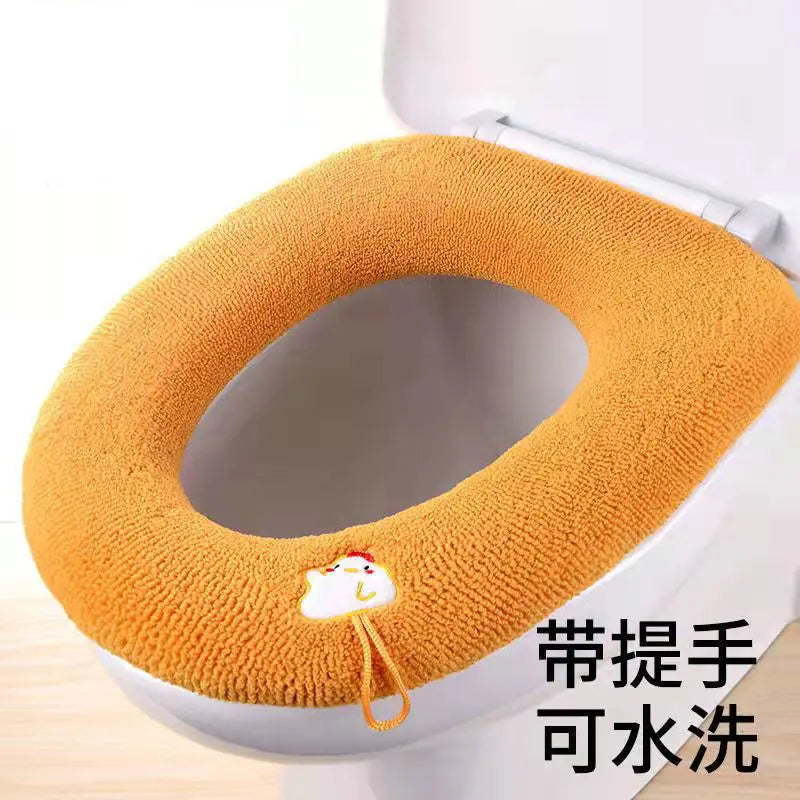 Winter Warm Toilet Seat Cover Mat Bathroom Toilet Pad Cushion with Handle Thicker Soft Washable Closestool Warmer Accessories