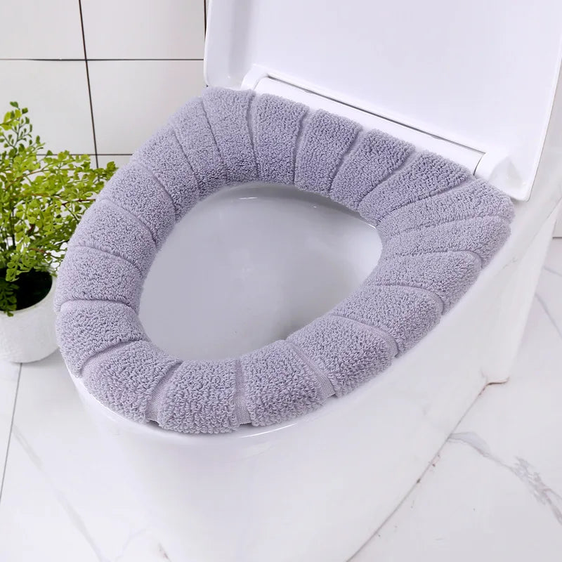 Winter Warm Toilet Seat Cover Mat Bathroom Toilet Pad Cushion with Handle Thicker Soft Washable Closestool Warmer Accessories