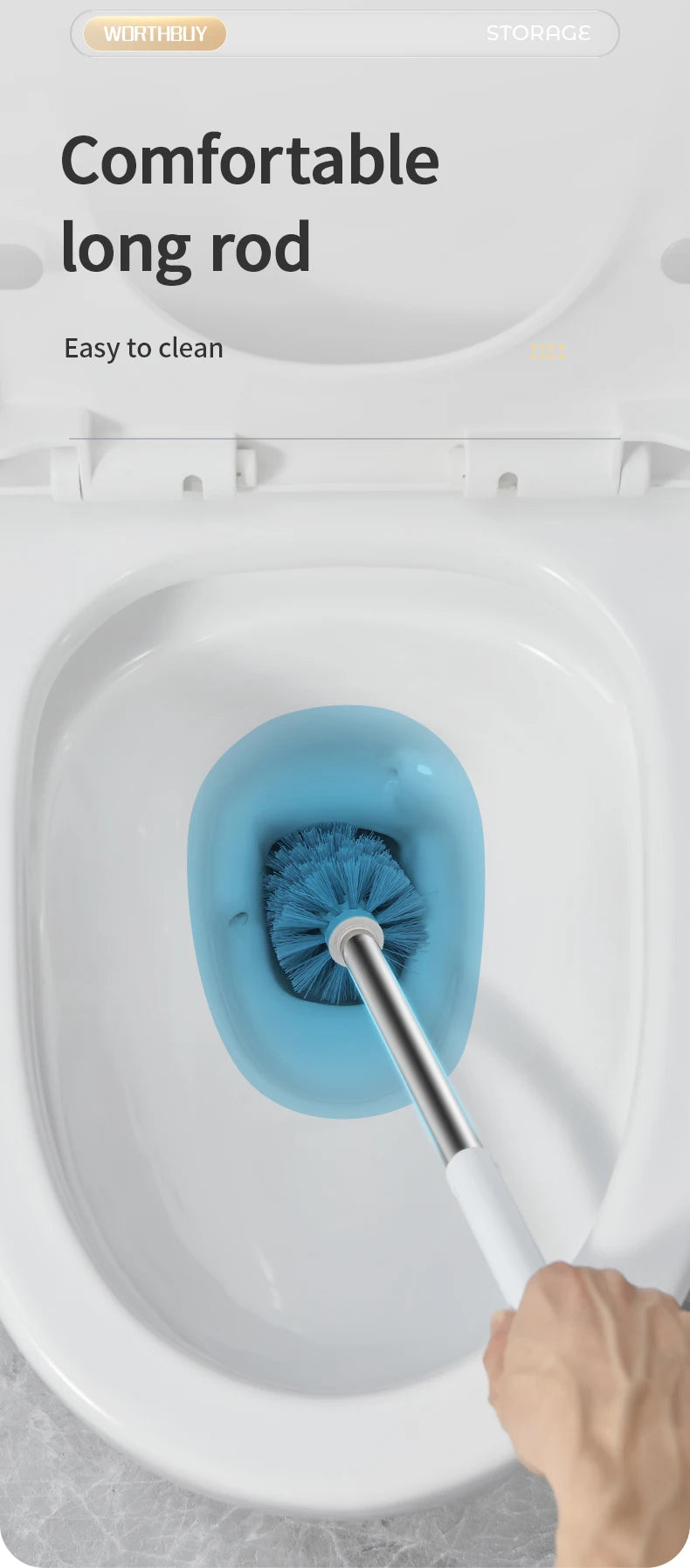 WORTHBUY Long Handle Plastic Toilet Brush With Drain Base Punch-Free Wall Mounted WC Toilet Cleaning Brush Bathroom Accessories