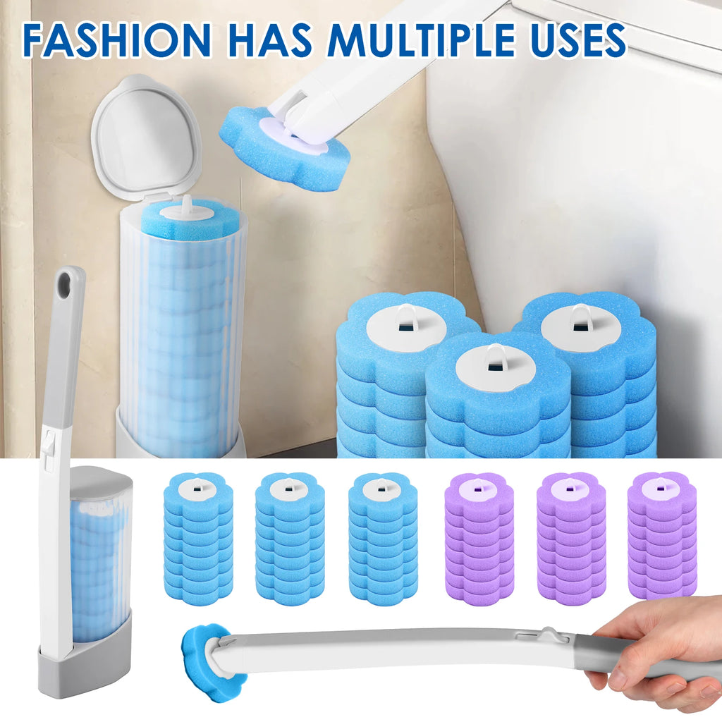 Toilet Wand Kit Wall Mounted Toilet Brush Set with 24 Replacement Brush Heads 360° Bathroom Effective Cleaning Tool for Home