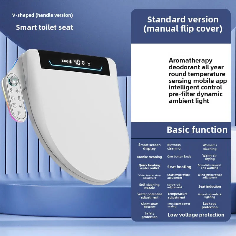 Smart Toilet Seat Cover with Instant Heating, Multi-function Wash, Foam Shield, Electric Bidet Lid for Household Bathroom