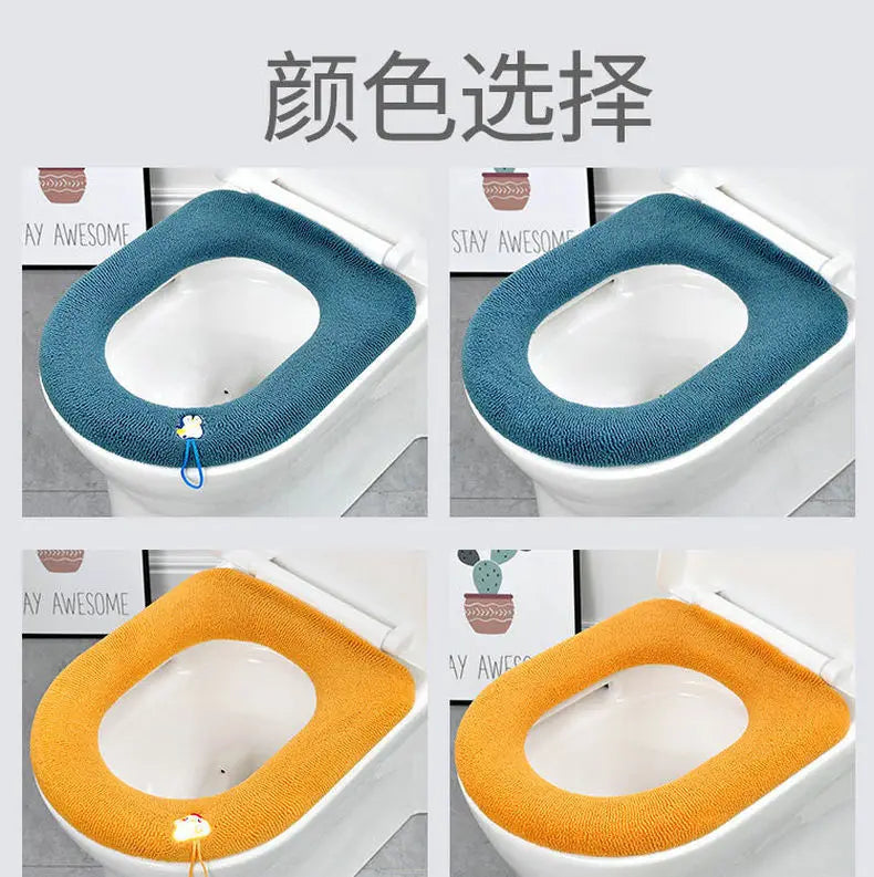 Winter Warm Toilet Seat Cover Mat Bathroom Toilet Pad Cushion with Handle Thicker Soft Washable Closestool Warmer Accessories